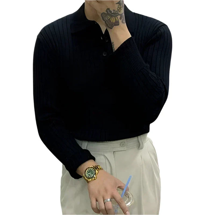 Men’s Ribbed Polo Sweater | Long Sleeve Knit | Smart Casual Layer