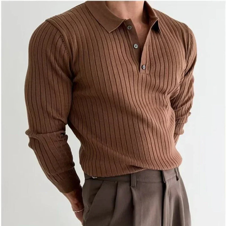 Men’s Ribbed Polo Sweater | Long Sleeve Knit | Smart Casual Layer