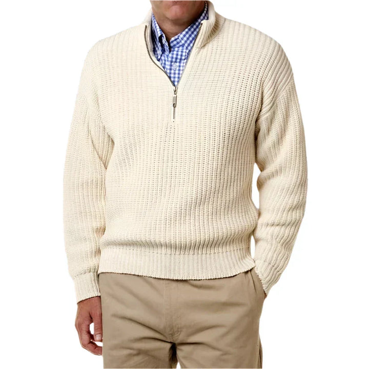 Pull à demi-zip en maille gaufrée pour homme | Coupe classique | Mélange de coton