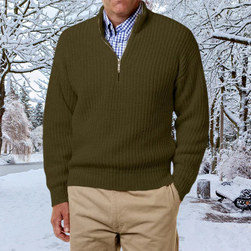 Pull à demi-zip en maille gaufrée pour homme | Coupe classique | Mélange de coton