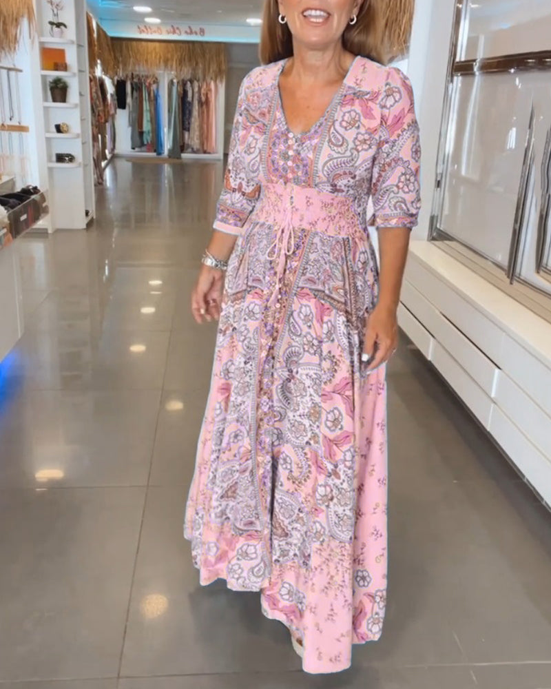 Helia - Holiday Dress with V-Neck and 3/4 Sleeves