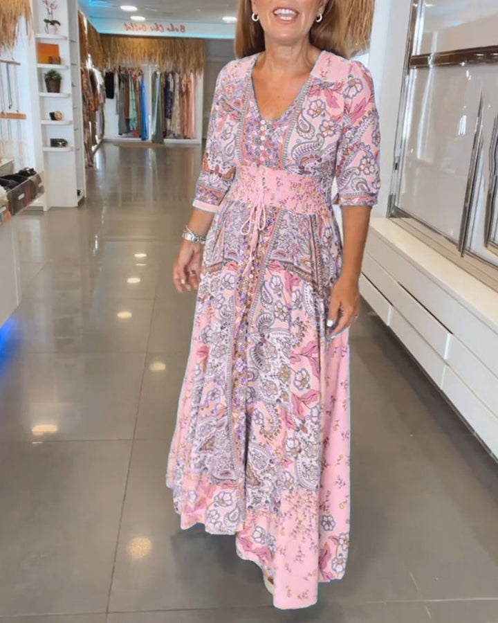 Helia - Holiday Dress with V-Neck and 3/4 Sleeves