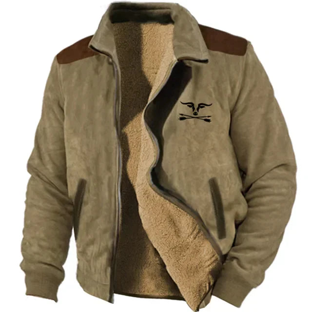 Men’s Sherpa-Lined Fleece Jacket | Tribal Print Yoke | Winter Warm Outerwear
