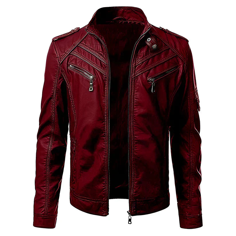 Men's Faux Leather Moto Jacket | Zip Pockets & Biker-Inspired Fit