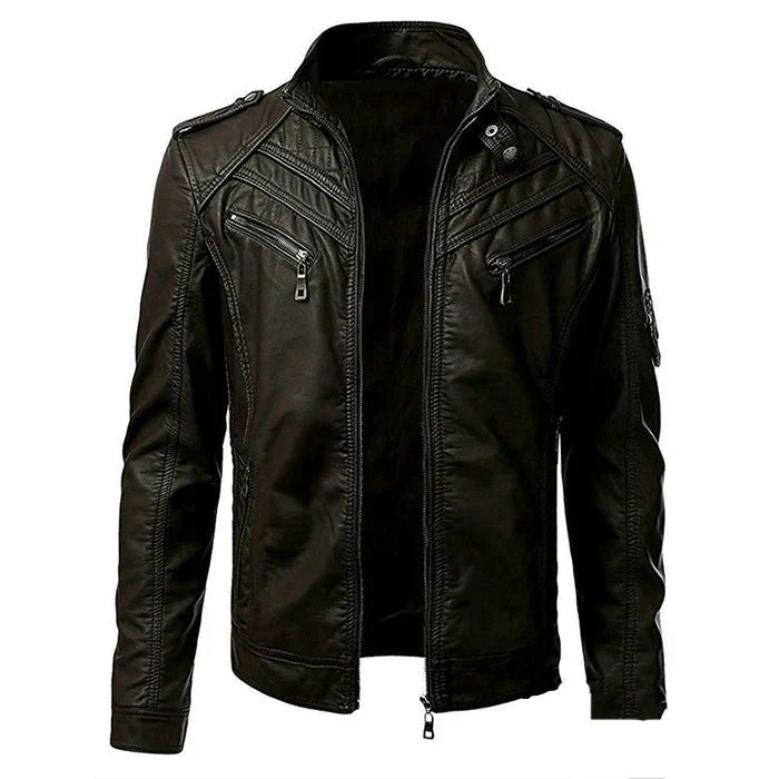 Men's Faux Leather Moto Jacket | Zip Pockets & Biker-Inspired Fit