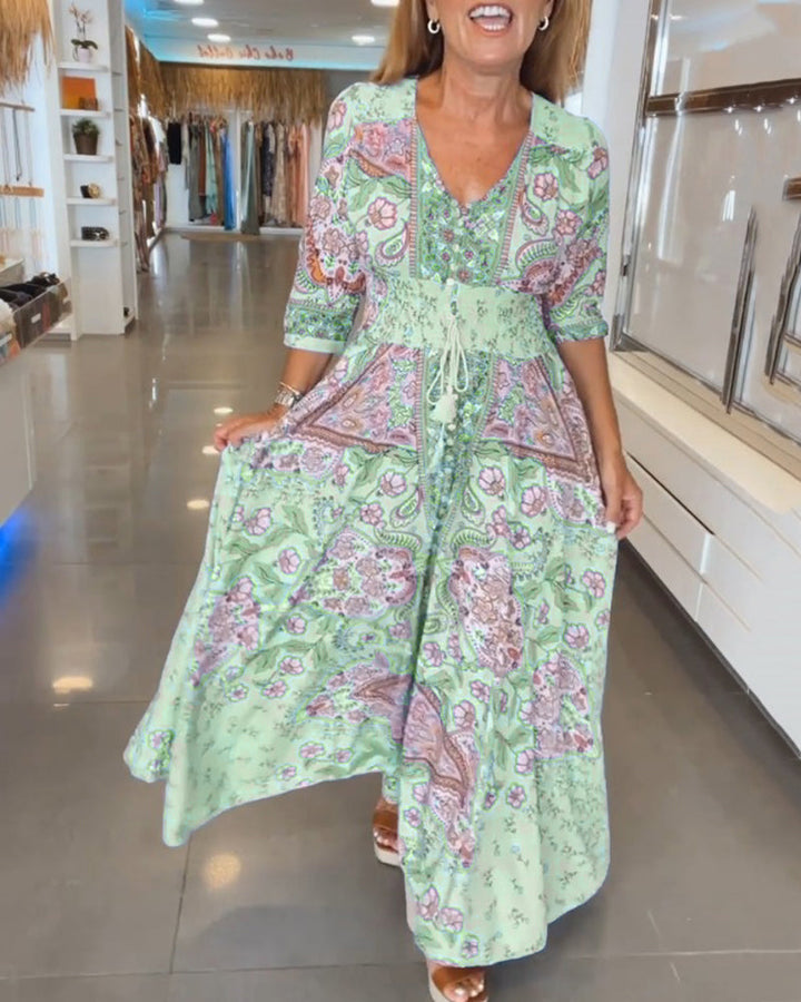 Helia - Holiday Dress with V-Neck and 3/4 Sleeves