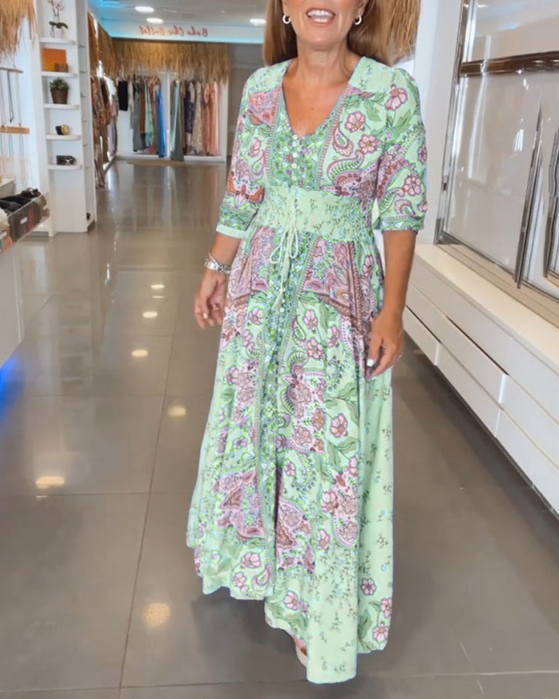 Helia - Holiday Dress with V-Neck and 3/4 Sleeves