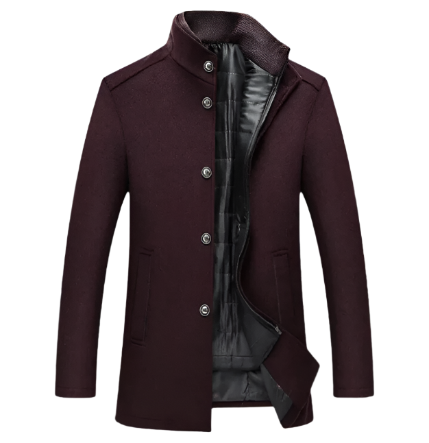 Men’s Wool-Blend Stand Collar Coat | Midweight Fall Jacket | Button-Up Front
