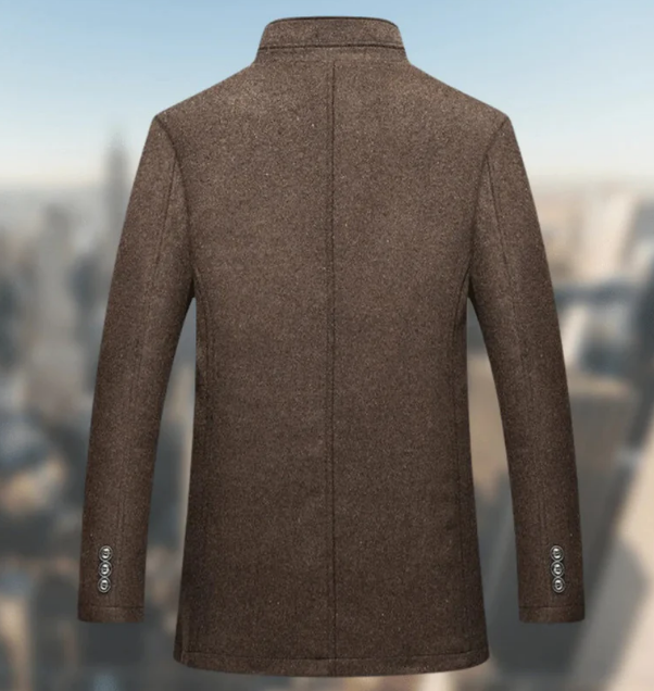 Manteau homme en laine mélangée | Col montant | Fermeture boutonnée mi-longue