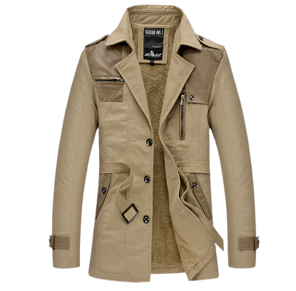 Men's Trench Coat | Belted Design | Sherpa-Lined Cotton Shell