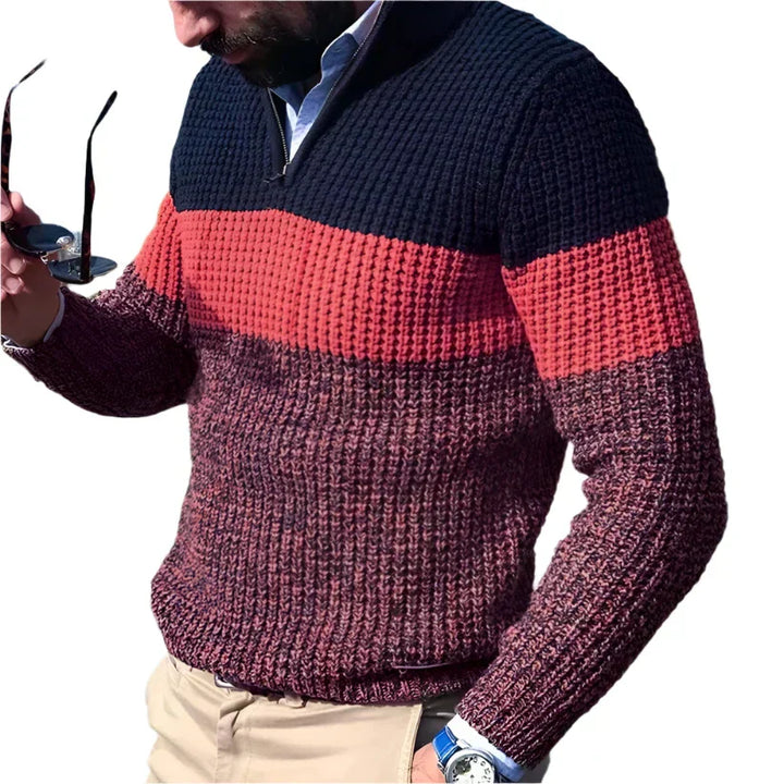 Men's Chunky Knit Half-Zip Sweater | Colourblock Pullover | Fall Layering Essential