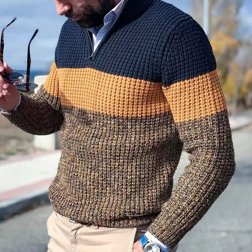 Men's Chunky Knit Half-Zip Sweater | Colourblock Pullover | Fall Layering Essential