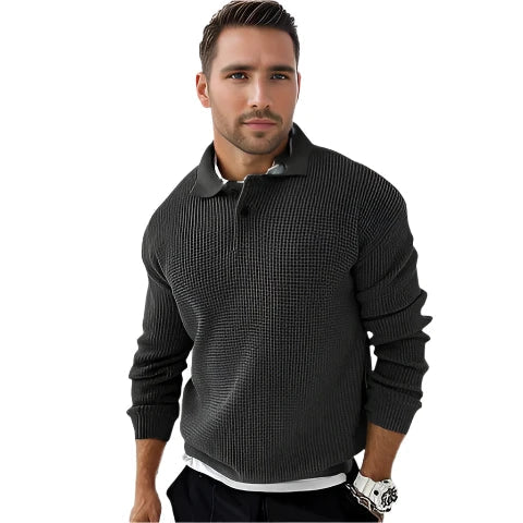 Pull à col zippé 1/4 en maille gaufrée pour homme | Tricot texturé | Style décontracté chic