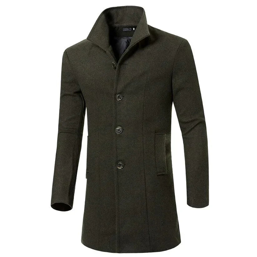 Manteau habillé pour homme en laine mélangée | Coupe ajustée | Manteau classique à boutons