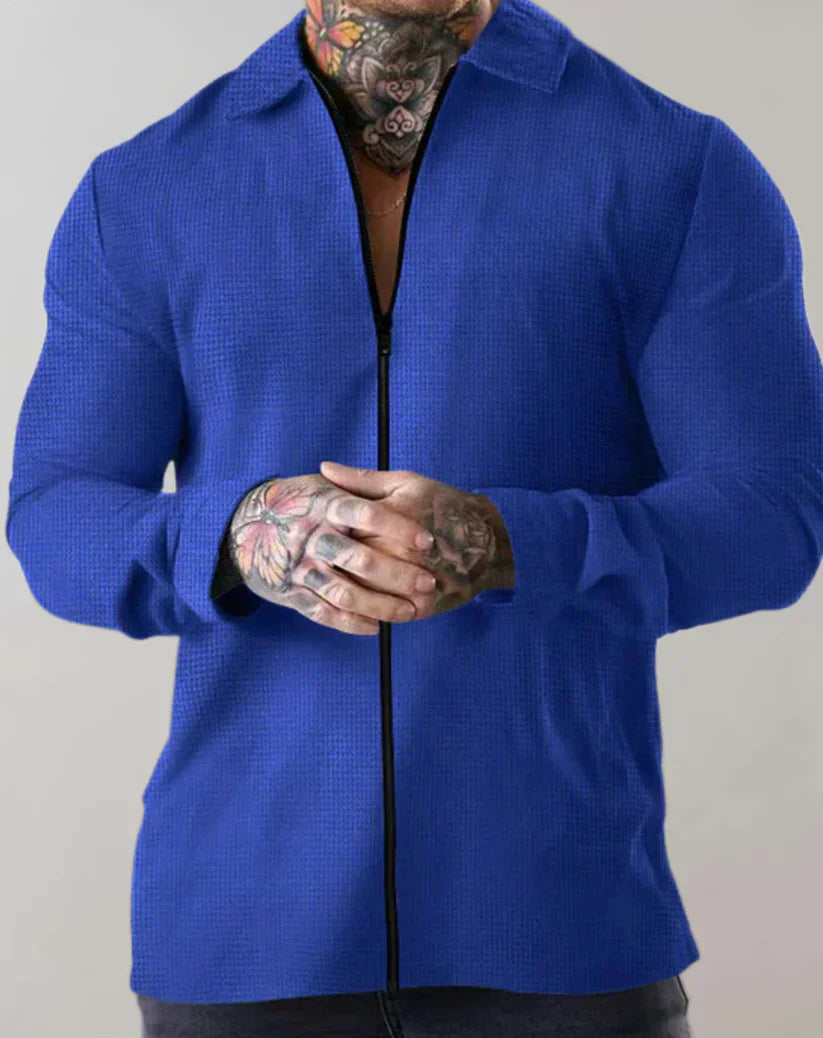 Men's Textured Zip Shirt | Slim-Fit Long Sleeve Streetwear Top