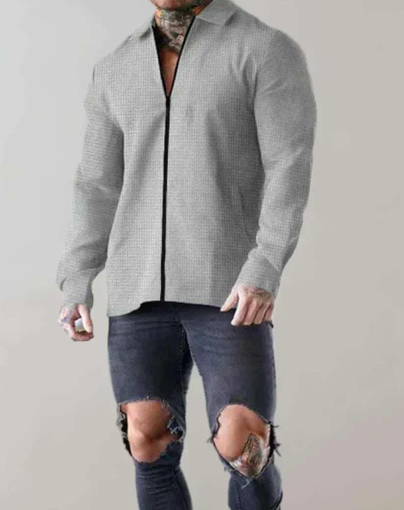Men's Textured Zip Shirt | Slim-Fit Long Sleeve Streetwear Top
