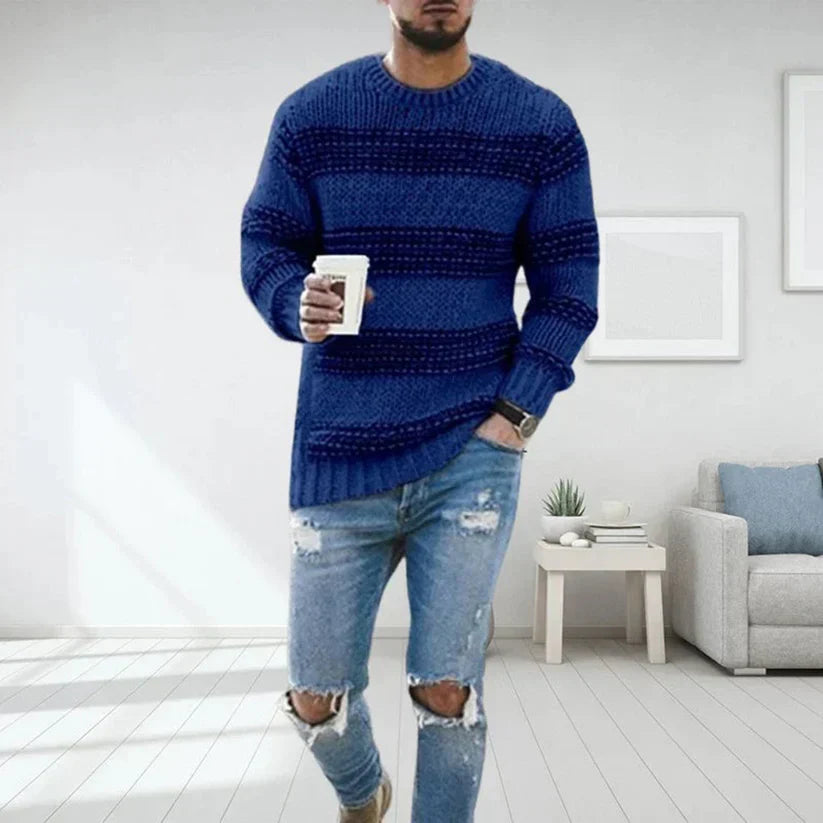 Men’s Striped Crew Neck Sweater | Textured Knit Pullover | Casual Fall Layer