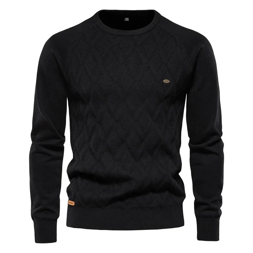 Men’s Cable Knit Sweater | Diamond Pattern Crewneck | Midweight Fall Knitwear
