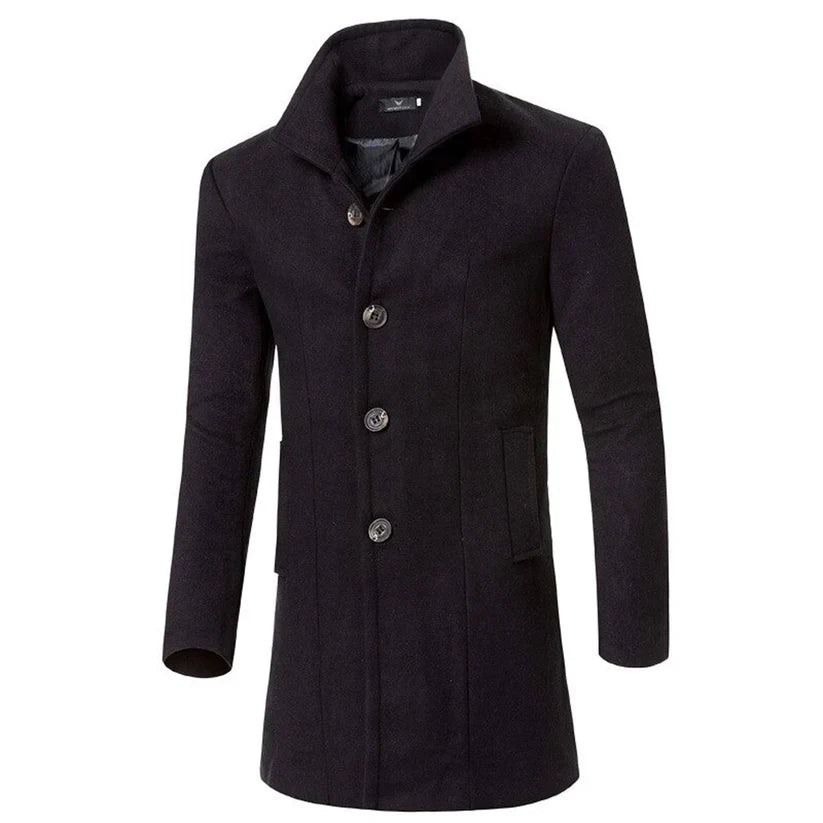 Manteau habillé pour homme en laine mélangée | Coupe ajustée | Manteau classique à boutons