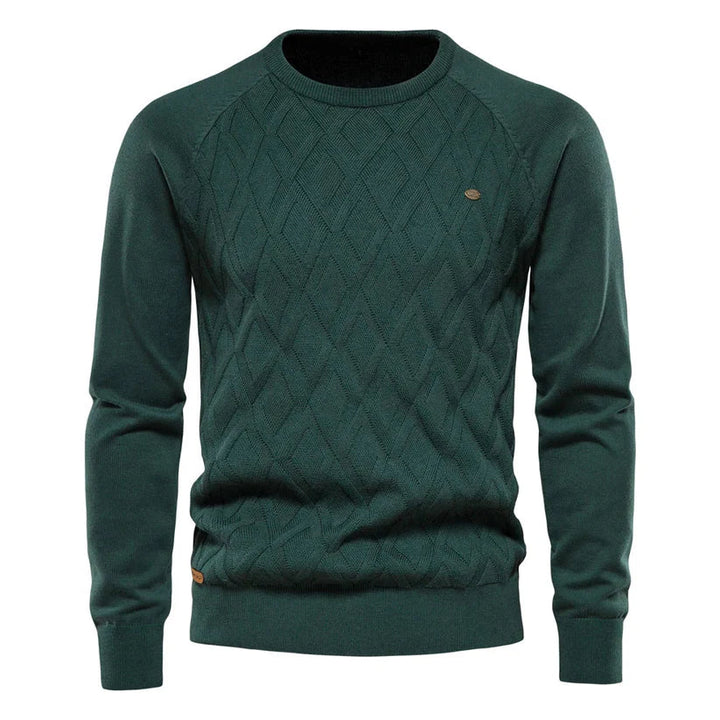 Men’s Cable Knit Sweater | Diamond Pattern Crewneck | Midweight Fall Knitwear