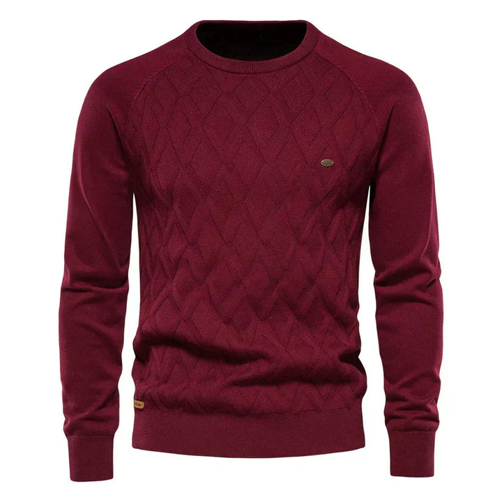 Men’s Cable Knit Sweater | Diamond Pattern Crewneck | Midweight Fall Knitwear