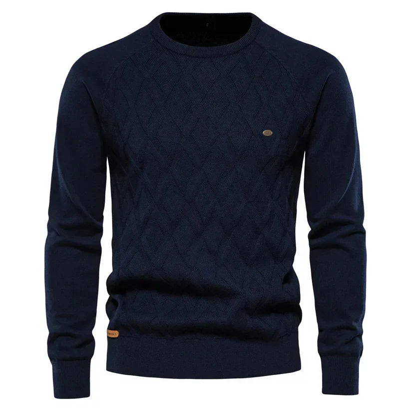 Men’s Cable Knit Sweater | Diamond Pattern Crewneck | Midweight Fall Knitwear