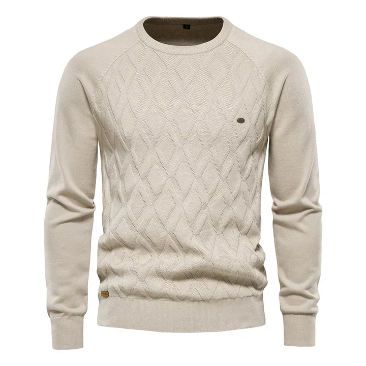 Men’s Cable Knit Sweater | Diamond Pattern Crewneck | Midweight Fall Knitwear