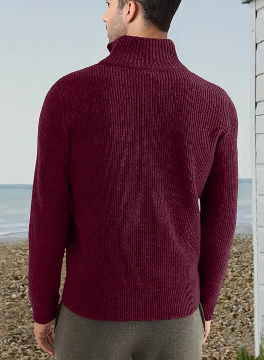 Pull côtelé à col zippé pour homme | Pull en maille douce pour un confort quotidien
