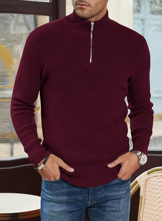 Pull côtelé à col zippé pour homme | Pull en maille douce pour un confort quotidien