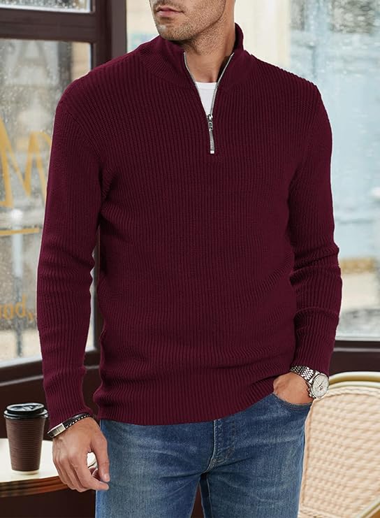 Pull côtelé à col zippé pour homme | Pull en maille douce pour un confort quotidien