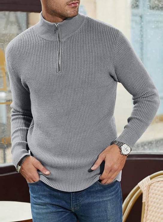Pull côtelé à col zippé pour homme | Pull en maille douce pour un confort quotidien