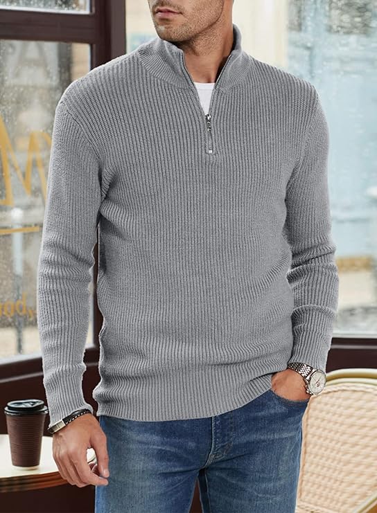 Pull côtelé à col zippé pour homme | Pull en maille douce pour un confort quotidien