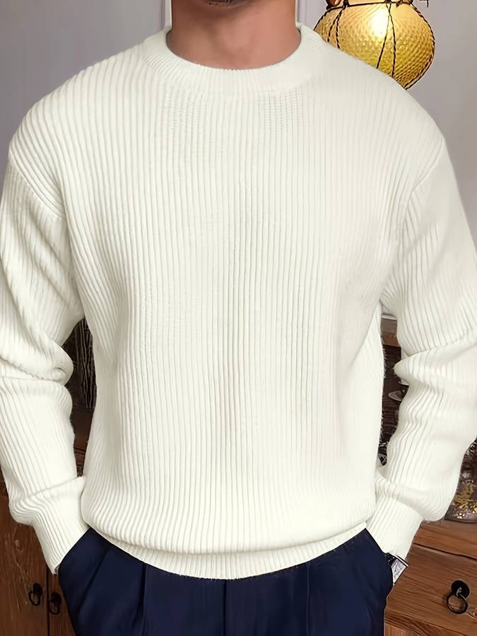 Men’s Ribbed Knit Crewneck | Classic Cotton Pullover Sweater