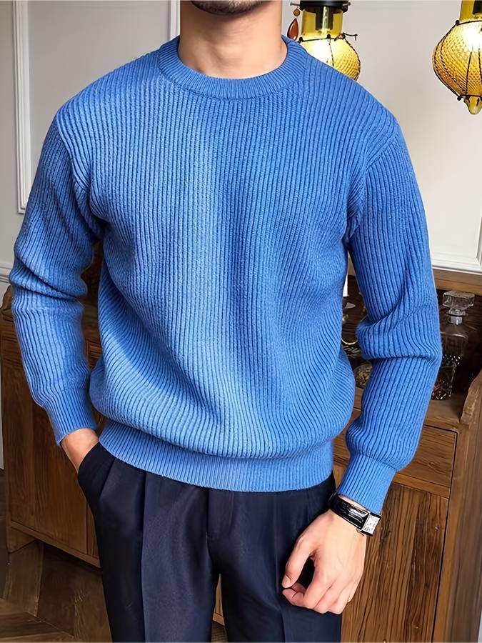 Men’s Ribbed Knit Crewneck | Classic Cotton Pullover Sweater