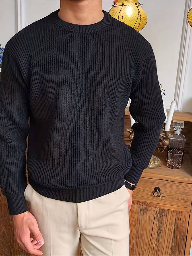 Men’s Ribbed Knit Crewneck | Classic Cotton Pullover Sweater