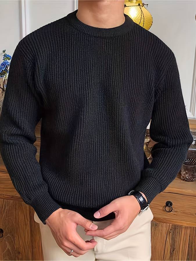 Men’s Ribbed Knit Crewneck | Classic Cotton Pullover Sweater