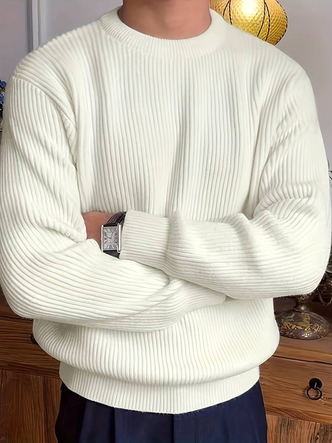 Men’s Ribbed Knit Crewneck | Classic Cotton Pullover Sweater