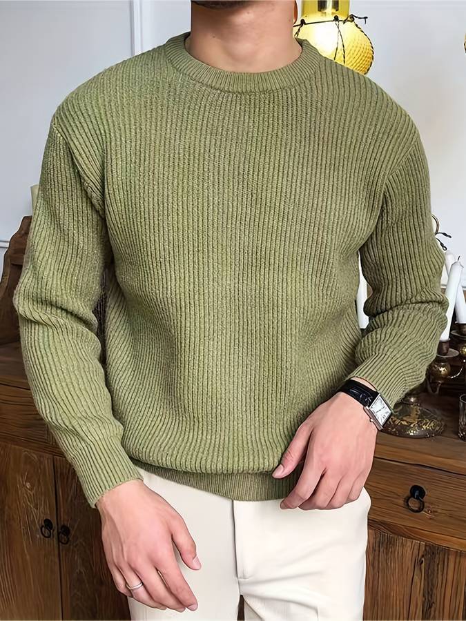 Men’s Ribbed Knit Crewneck | Classic Cotton Pullover Sweater