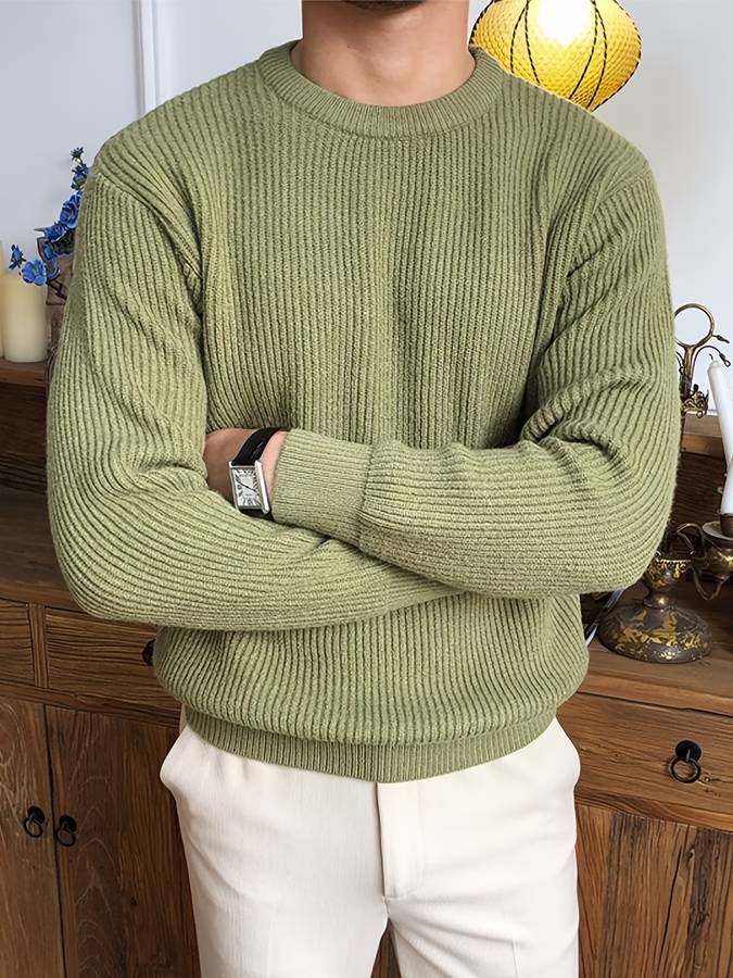 Men’s Ribbed Knit Crewneck | Classic Cotton Pullover Sweater