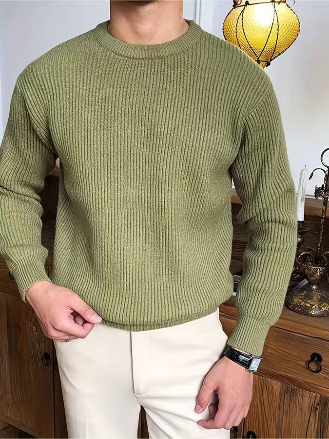 Men’s Ribbed Knit Crewneck | Classic Cotton Pullover Sweater