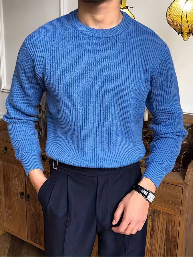 Men’s Ribbed Knit Crewneck | Classic Cotton Pullover Sweater