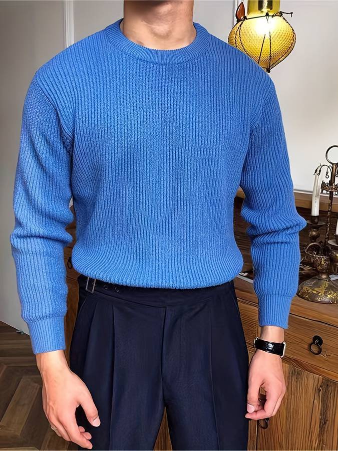 Men’s Ribbed Knit Crewneck | Classic Cotton Pullover Sweater