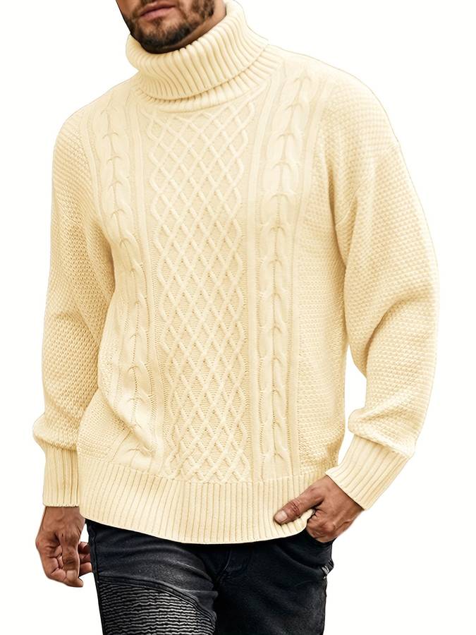 Men’s Cable Knit Turtleneck Sweater | Heavyweight Winter Knit | Classic Fisherman Style