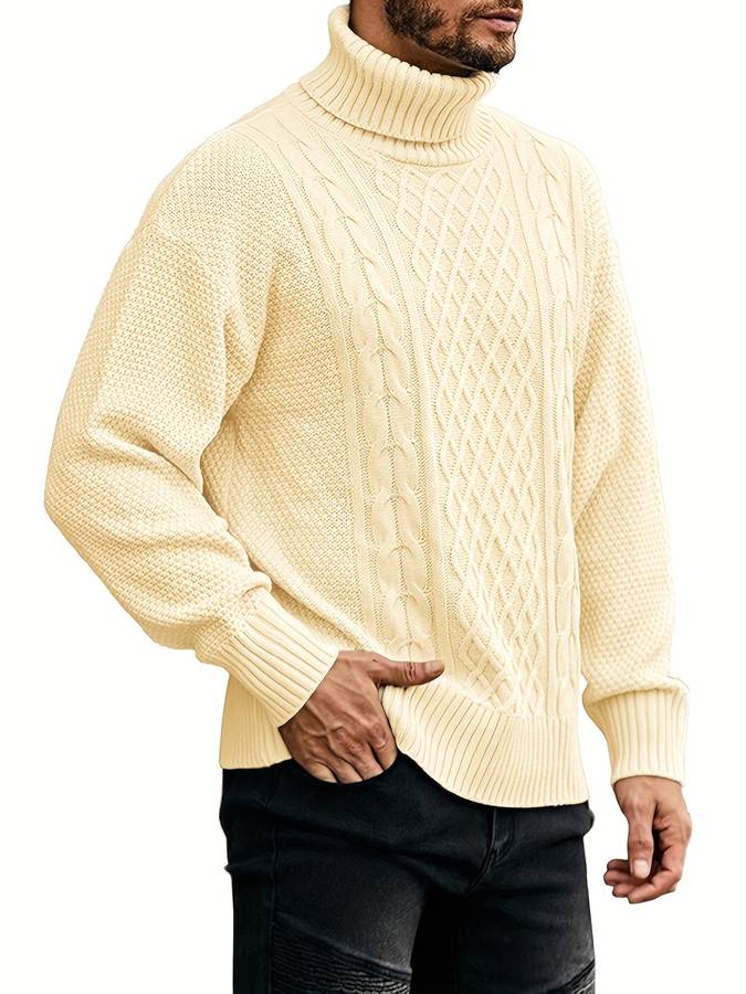 Men’s Cable Knit Turtleneck Sweater | Heavyweight Winter Knit | Classic Fisherman Style