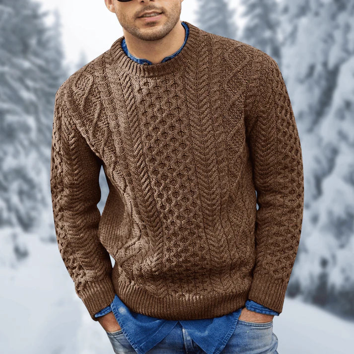 Men’s Cable Knit Sweater | Classic Crewneck | Warm Winter Knit