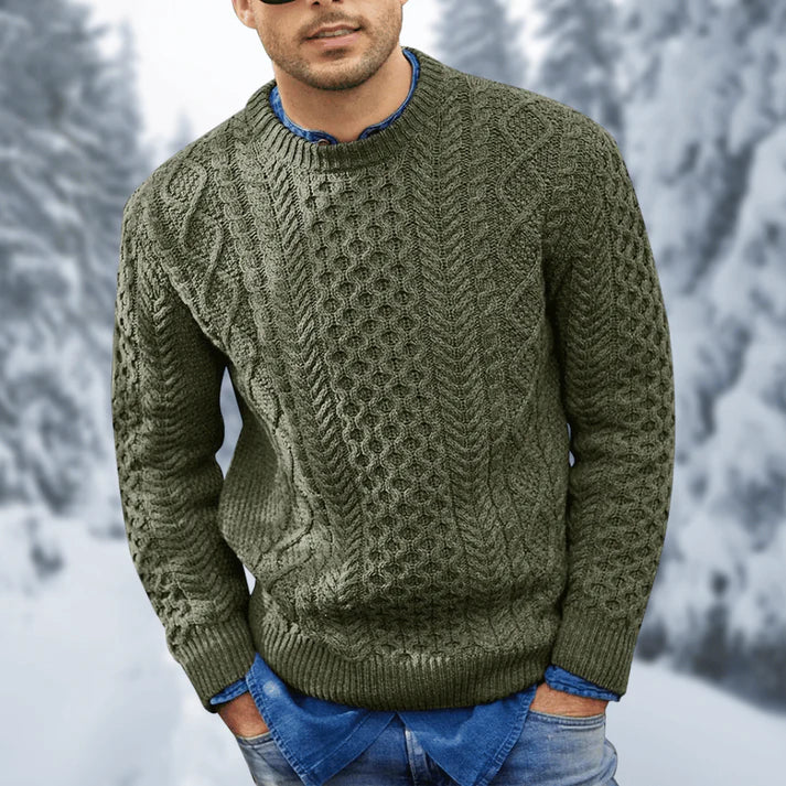 Men’s Cable Knit Sweater | Classic Crewneck | Warm Winter Knit
