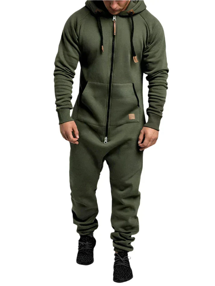 Men's Full-Zip Hooded Onesie | Fleece Loungewear Jumpsuit | Warm Casual Comfort