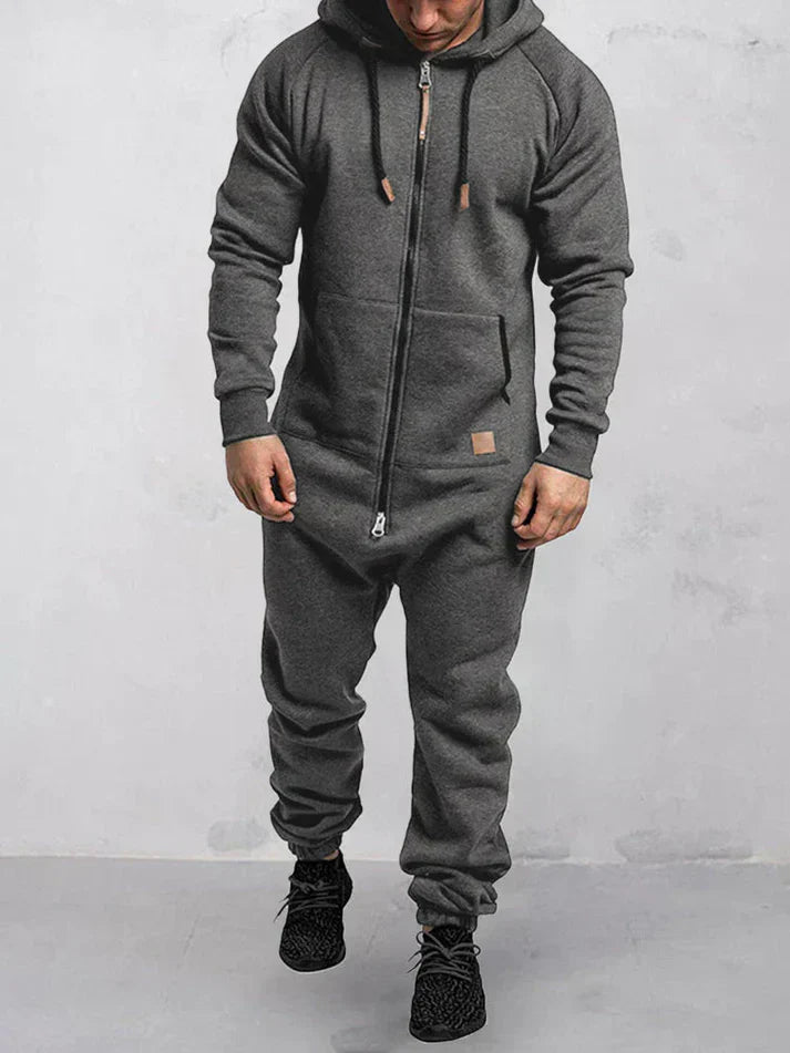 Men's Full-Zip Hooded Onesie | Fleece Loungewear Jumpsuit | Warm Casual Comfort