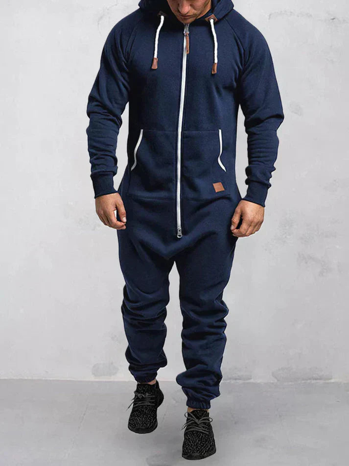 Men's Full-Zip Hooded Onesie | Fleece Loungewear Jumpsuit | Warm Casual Comfort