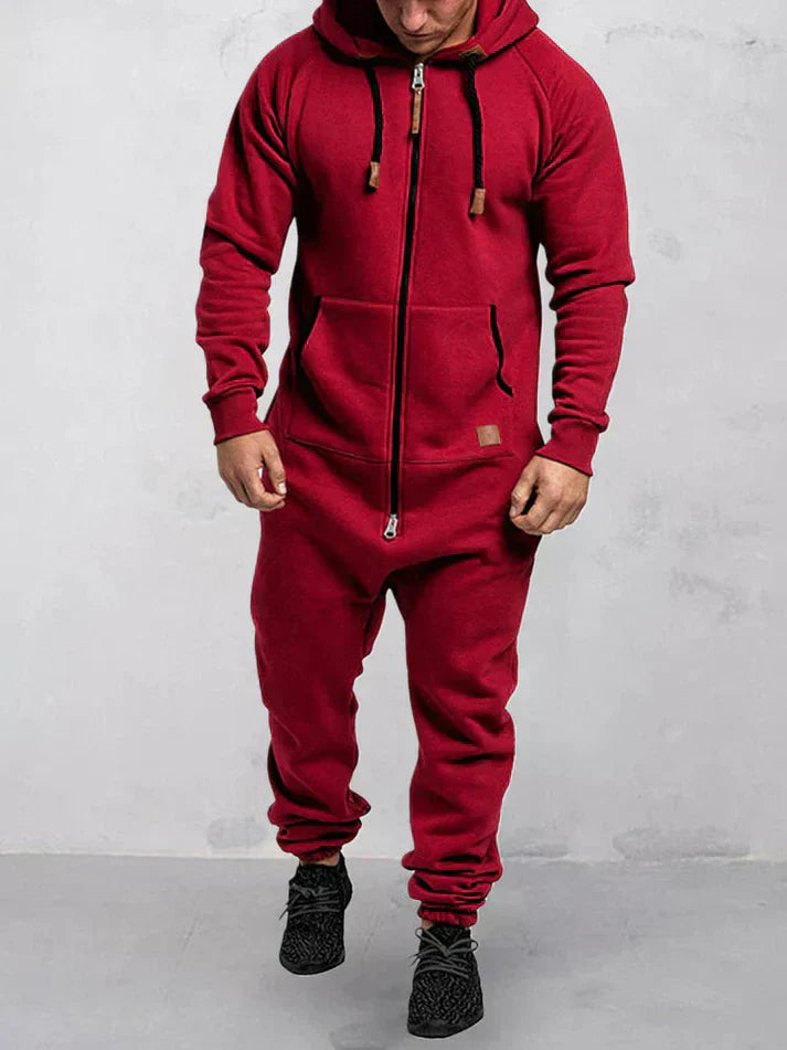 Men's Full-Zip Hooded Onesie | Fleece Loungewear Jumpsuit | Warm Casual Comfort